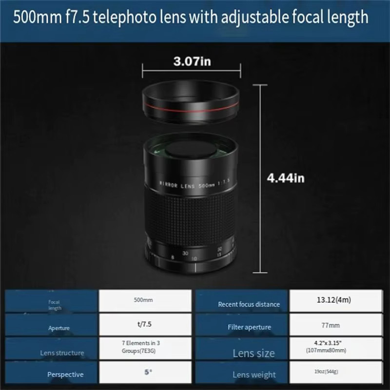 ABKN Teleobjektiv 500mm f/7.5 MF Festbrennweite für Canon Nikon Sony Olympus M43 Pentax in Schwarz - Bild 5