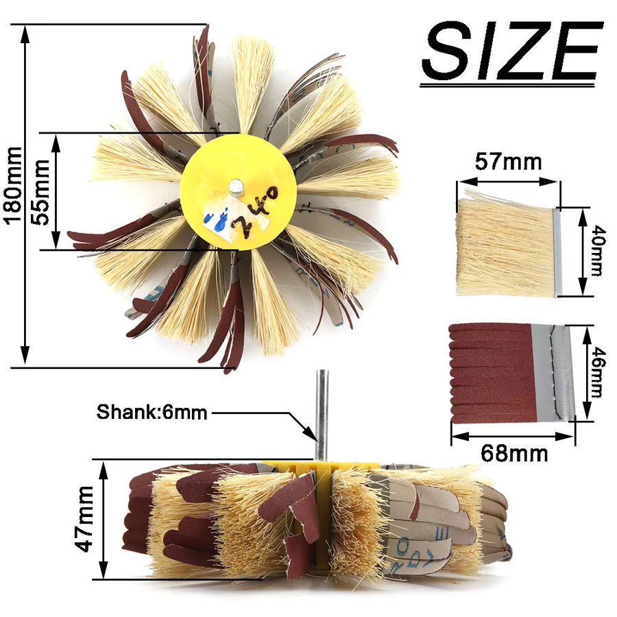 SI FANG Polierbürstenrad aus Sisal und Schmirgeltstoff für Holzgrundierung und Metallschleifen, Durchmesser: 150 mm, Schaft: 6 mm - Bild 2