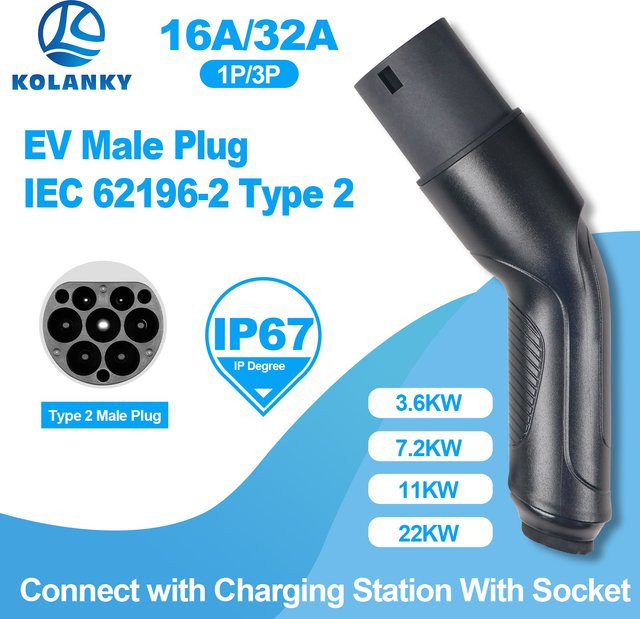 Kolanky Typ 2 Stecker für Elektrofahrzeuge in Schwarz für IEC 62196-2 Ladestationen bis max. 22KW - Bild 1