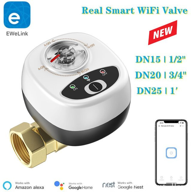 Smart-Ventil mumubiz WLAN Kugelventil für Wasser und Gas mit EWelink App Steuerung und Alexa-Kompatibilität DN15 DN20 DN25 in Gold und Weiß - Bild 1