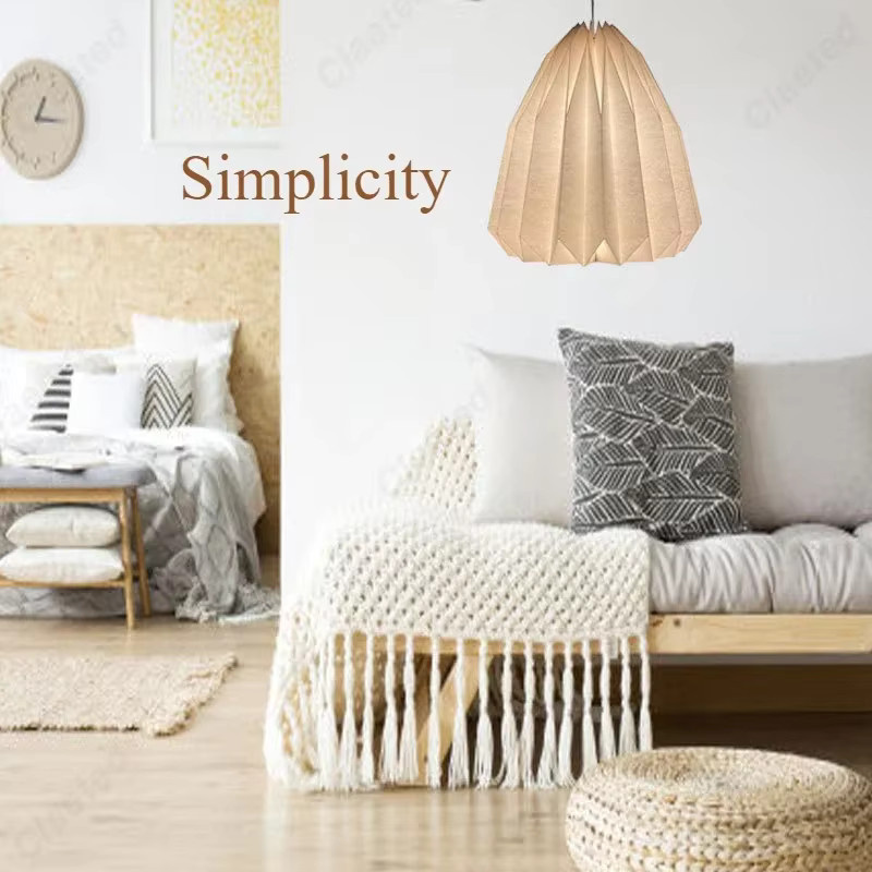 Claeted LED-Pendelleuchte aus Faltpapier in Beige mit E27-Fassung für Wohnzimmer und Esszimmer - Bild 1