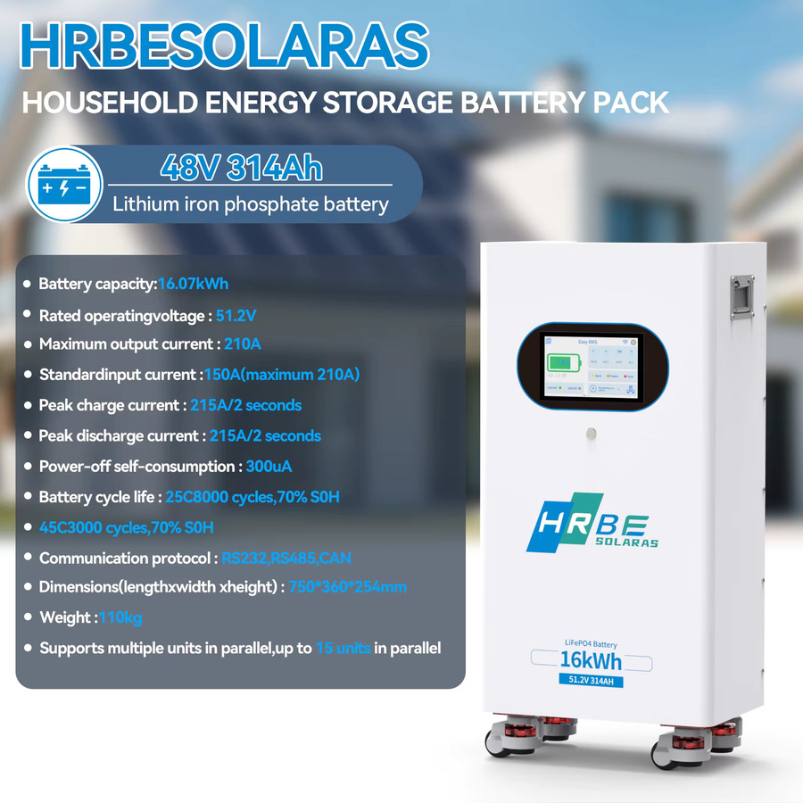 HRBEenergy 48V 314Ah LiFePO4 Batterie-Energiespeicher mit 200A BMS, LCD und Bluetooth in Weiß für Solaranlagen und Heim-Backup - Bild 3