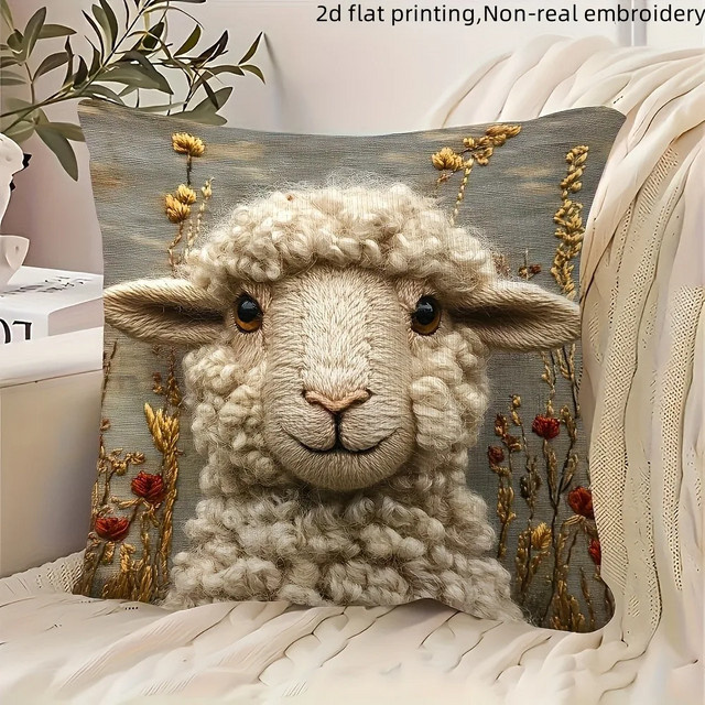 VIKAMA Kissenbezug Schaf mit 2D-Print, doppelseitig bedruckt, Beige, B/B/H: 40 x 40 x 40 cm - Bild 1