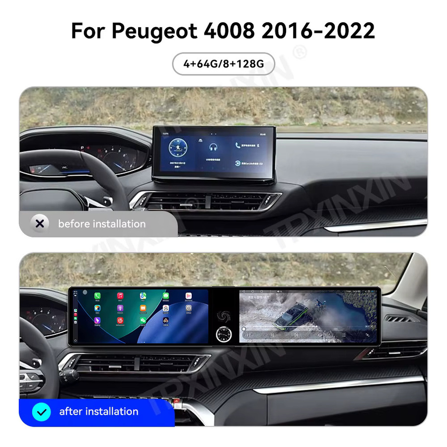 TPXINXIN Qualcomm Dual Screen Android Autoradio mit GPS und CarPlay für Peugeot 4008 5008 (2016 bis 2022), Schwarz - Bild 6
