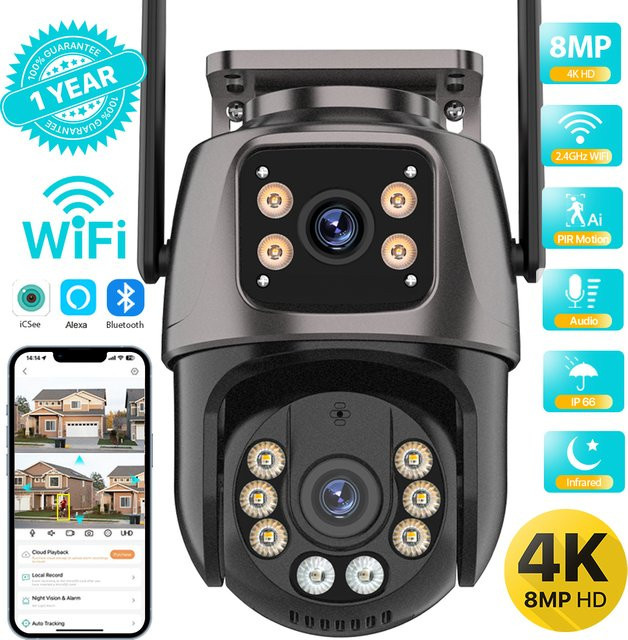 UDECER 4K 8MP HD Wifi PTZ Outdoor Kamera mit Dual Objektiv und Dual Screen, AI Auto Tracking IP CCTV Überwachungskamera mit Audio und iCSee App - Bild 1