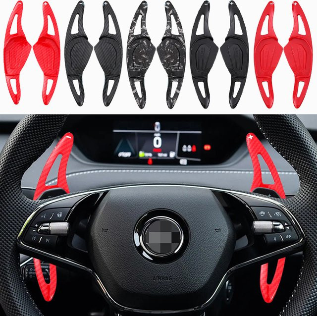 AULIGUS Lenkrad Shifter Paddle Verlängerung für Skoda Octavia A8 MK4 und Enyaq IV RS in Schwarz-Rot - Bild 1