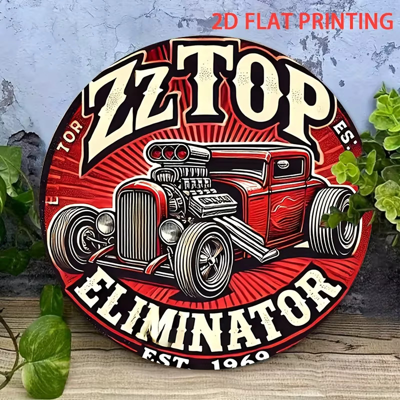 Potdemiel ZZ Top Eliminator Hot Rod Blechschild in Rot und Schwarz, Vintage Metal Wanddeko für deine Garage, Durchmesser: 20 cm - Bild 6