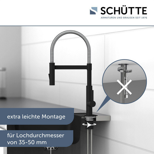 Schütte Küchenarmatur Miami mit Spiralfeder-Geschirrbrause aus Messing in Chrom und Schwarz Matt - Bild 6