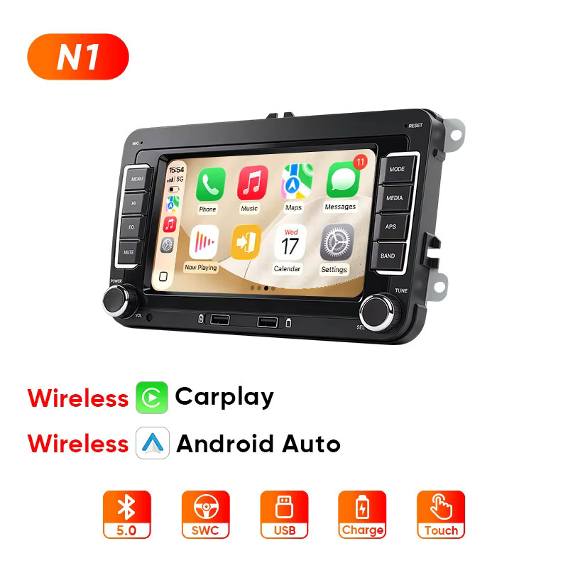 AINAVI 7 Zoll Autoradio mit kabellosem Carplay und Android Auto, HD IPS Touchscreen und Bluetooth, Schwarz, passend für VW Golf 5, T5, Polo 5, Golf 6, Golf Plus, Passat B6, B7, Tiguan und Jetta MK6 - Bild 7
