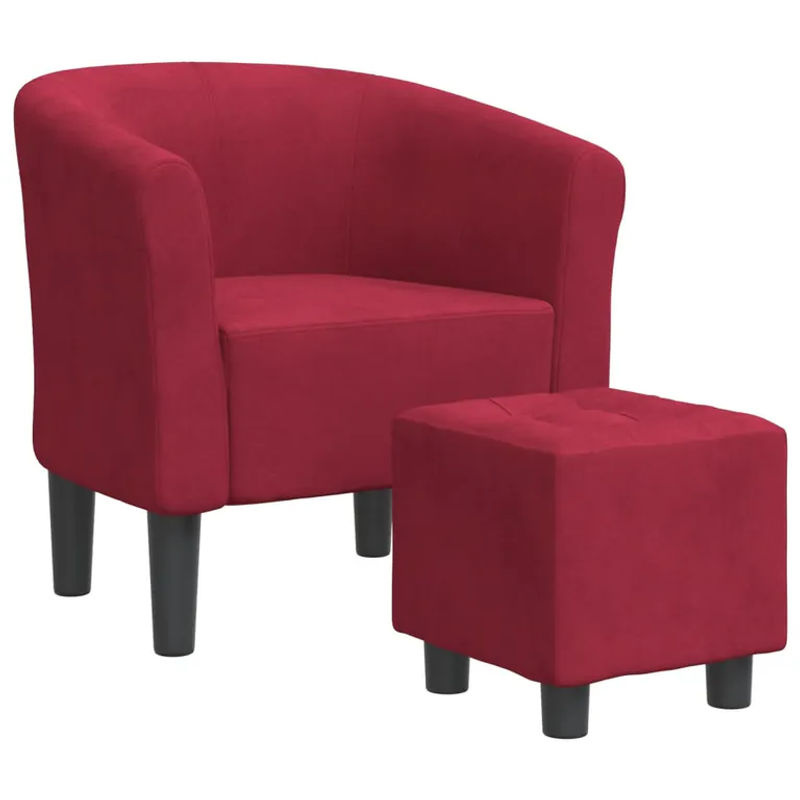 Vidaxl Clubsessel mit Hocker in Weinrot mit Samtbezug im modernen Design - Bild 2