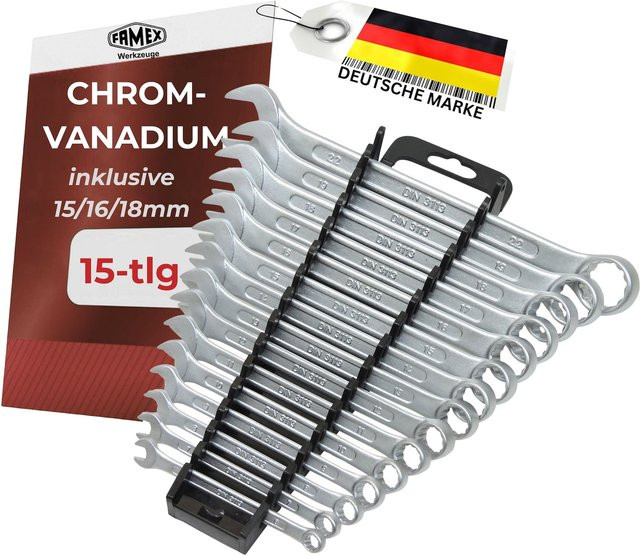 FAMEX 10355-15 Ringmaulschlüssel Satz aus gehärtetem Stahl in Silber, 15-teilig - Bild 1
