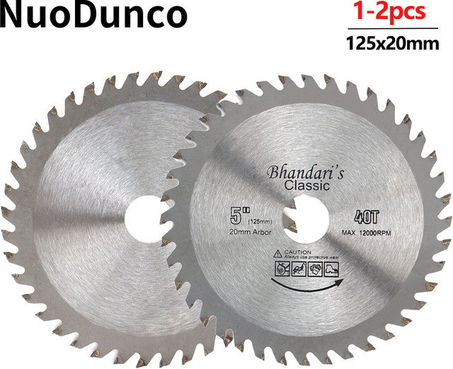 NuoDunco Hartmetall Trennscheibe für Kreissägen mit 40 Zähnen, 125 mm Durchmesser, Farbe Silber, Lochdurchmesser: 20 mm - Bild 1