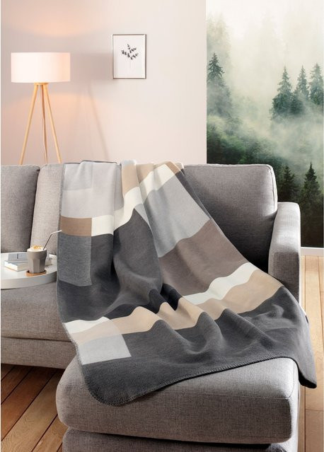 Biederlack Wohndecke Black Part in Schwarz Anthrazit Beige Multicolour mit geometrischem Design im modernen Stil - Bild 1