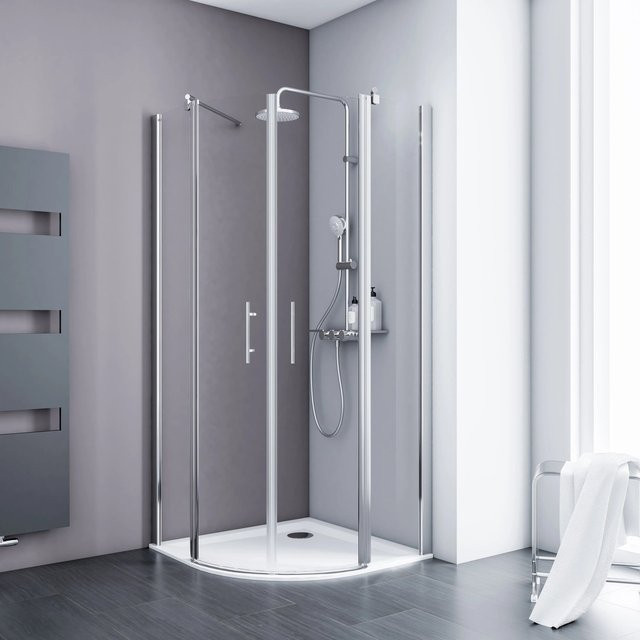 Schulte ExpressPlus Runddusche AlexaStyle2.0 4-teilig mit Alu-Profil in Natur und transparentem Glas mit Easy-Clean-Beschichtung, Durchmesser: 90 cm - Bild 1