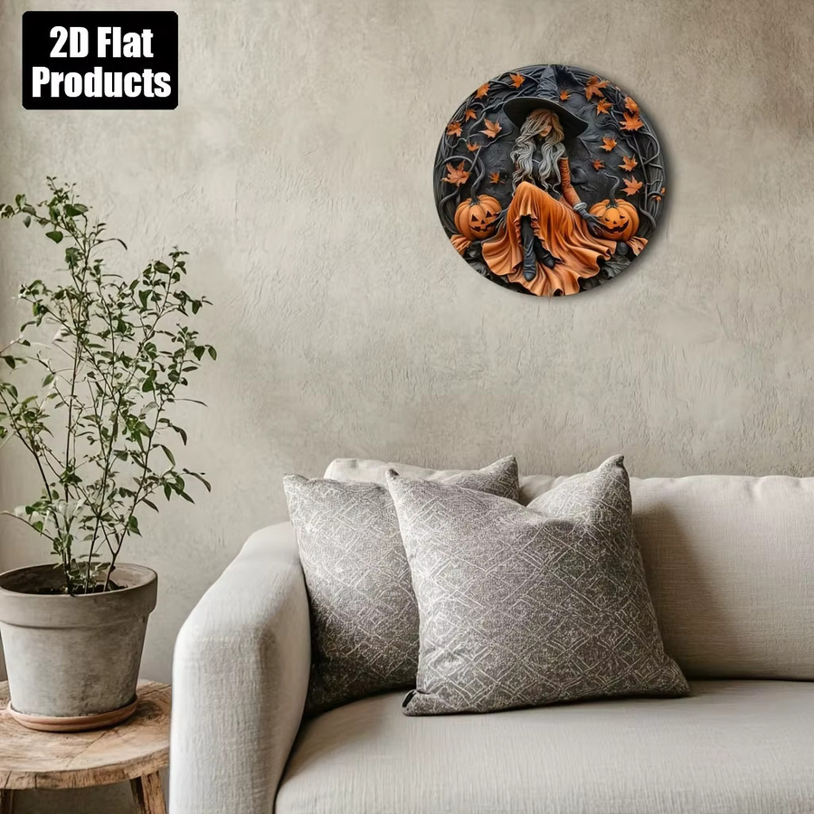 Potdemiel Vintage Wandkunst Halloween Hexenmuster aus Metall, rundes Schild in Schwarz und Multicolour, Durchmesser: 20,32 cm - Bild 4