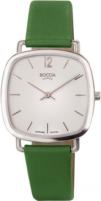 Boccia Damenuhr, Titan, Quarz, eckig, 33 mm, Leder, Silber, 3 ATM - Bild 1