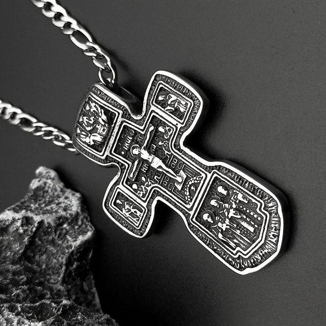 JYTF Halskette Jesus Kruzifix, Edelstahl, Silber, Unisex, Vintage - Bild 1