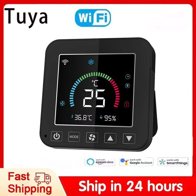Tuya WiFi Smart Klimaanlage Controller in Schwarz mit LCD Touch Screen und Infrarot zur Temperatur- und Feuchtigkeitssteuerung für Google Home und Alexa - Bild 1
