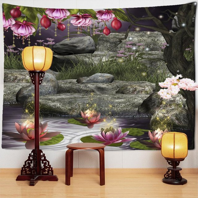 Zauberwald Pilz Wandteppich von Binchi Outdoor Equipment in Grau und Multicolour, Boho Hippie Kunst Wandbehang mit Naturmotiv, Breite: 95 cm, Höhe: 70 cm - Bild 1