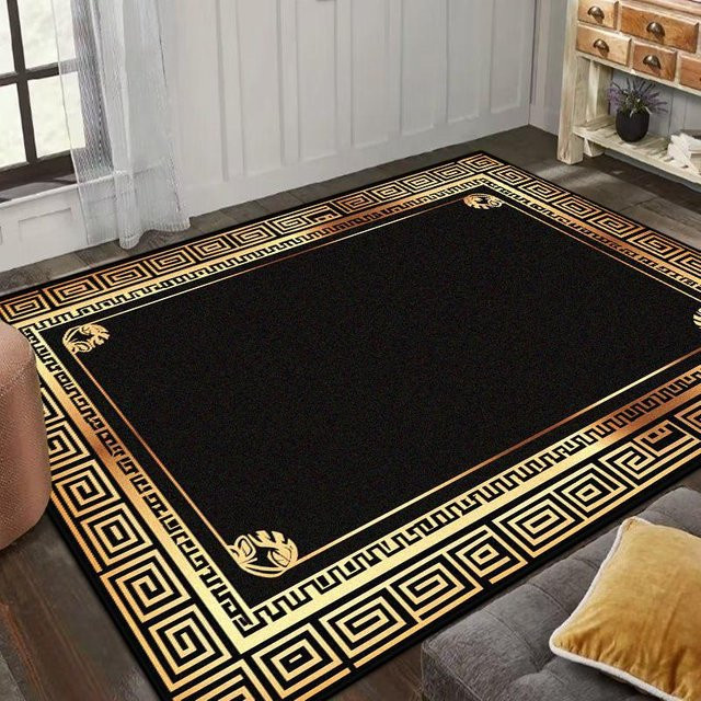 Wucifang Jewelry Luxus Teppich Schwarz Gold, Geometrisches Design, Rutschfest und Waschbar, B: 200 cm, T: 300 cm - Bild 1