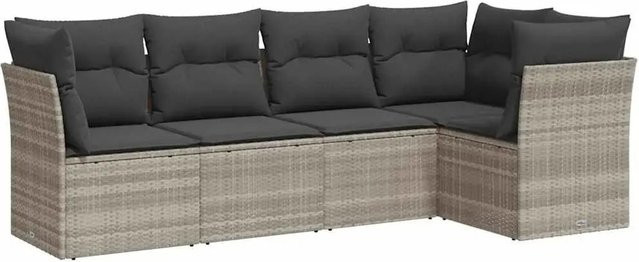 vidaXL 5-teilige Garten-Sofagarnitur in L-Form aus Poly-Rattan in Hellgrau mit Sitzkissen und Rückenkissen - Bild 1
