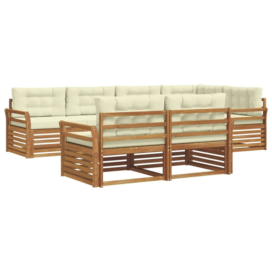 vidaXL Outdoor-Sofagarnitur L-Form aus Akazienholz mit Kissen, 7-teilig, Natur und Creme - Bild 2