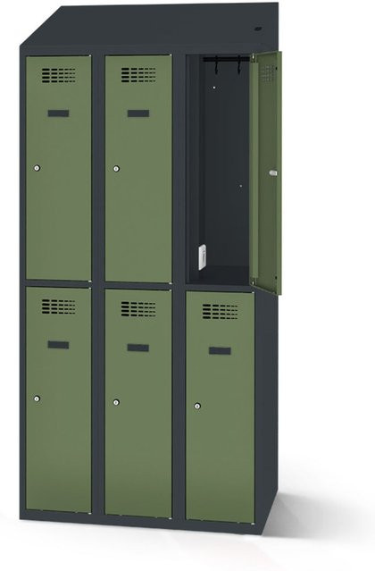 rotstahl Garderobenspind mit 6 Türen und Ladefunktion in Hellgrün und Anthrazitgrau, B: 120 cm, H: 200 cm - Bild 1