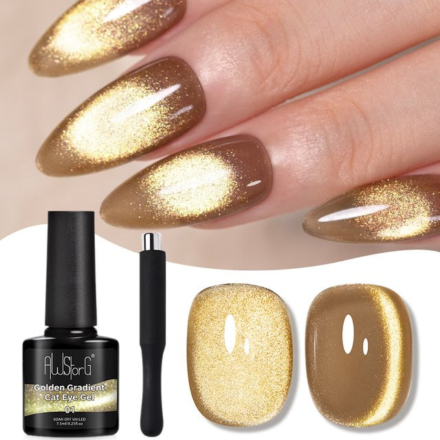 AWStorG Golden Gradient Cat Eye Nagellack, Schimmernd - Bild 1