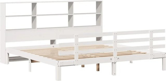 vidaXL Massivholzbett aus Kiefer mit Kopfteil und Regal in Weiß, B/T/H: 180 x 200 x 186 cm - Bild 1