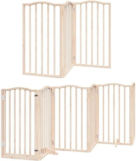 vidaXL 9-teiliges faltbares Hundetor aus Pappelholz mit Tür in Braun und Beige - Bild 1