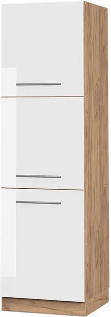 Vicco Herdumbauschrank Fame-Line in Weiß Hochglanz und Goldkraft Eiche mit Soft-Close-Türen, Breite: 60 cm, Höhe: 206 cm, Tiefe: 58 cm - Bild 1