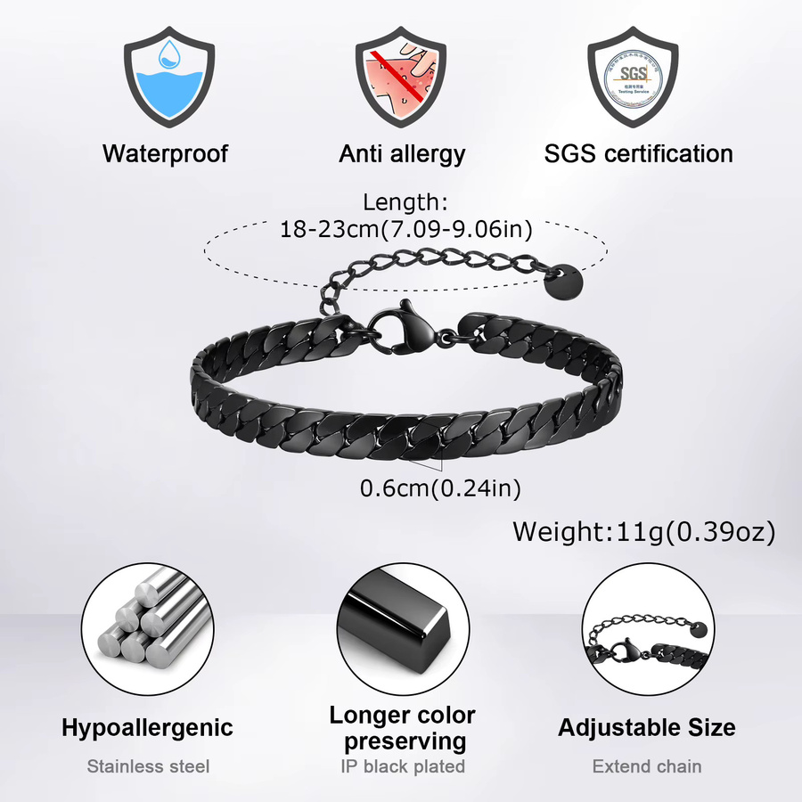 mprainbow Armband Edelstahl, 6mm, Schwarz, Herren - Bild 2