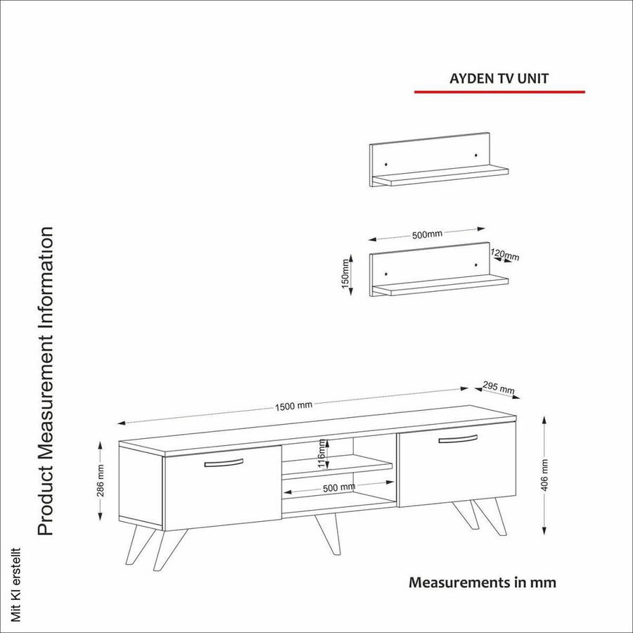 Wohnwand Ayden in Walnuss-Nachbildung mit dunkelgrauer Marmor-Optik, B/H/T: 150 x 40,6 x 30 cm - Bild 2
