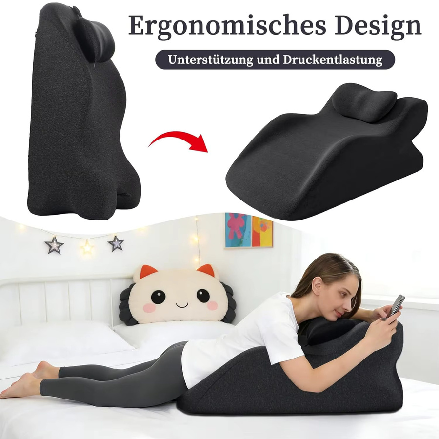 HGTUGO Ergonomisches Memory-Schaum Keilkissen in Grau zur Schmerzlinderung als Bauchlagekissen und Beinstützkissen - Bild 5