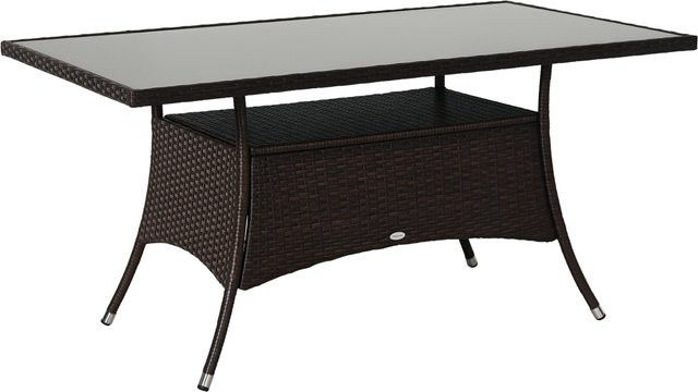 Outsunny Gartentisch aus Polyrattan mit Sicherheitsglas in Braun und Schwarz, B/T/H: 150 x 85 x 74 cm - Bild 1