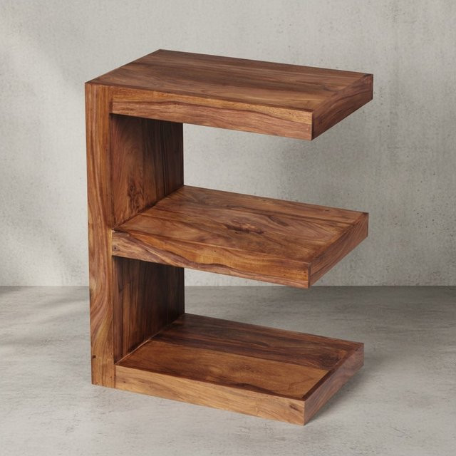 KADIMA DESIGN Beistelltisch E Cube NAKO aus Akazienholz und Sheesham Massivholz in Braun, B/T/H: 45 x 30 x 60 cm - Bild 1