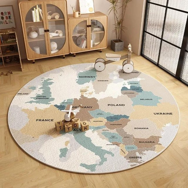 Runder Spielteppich mit Weltkartenmuster von Lodestar, mehrfarbig, rutschfest und schmutzabweisend, Durchmesser: 80 cm - Bild 1