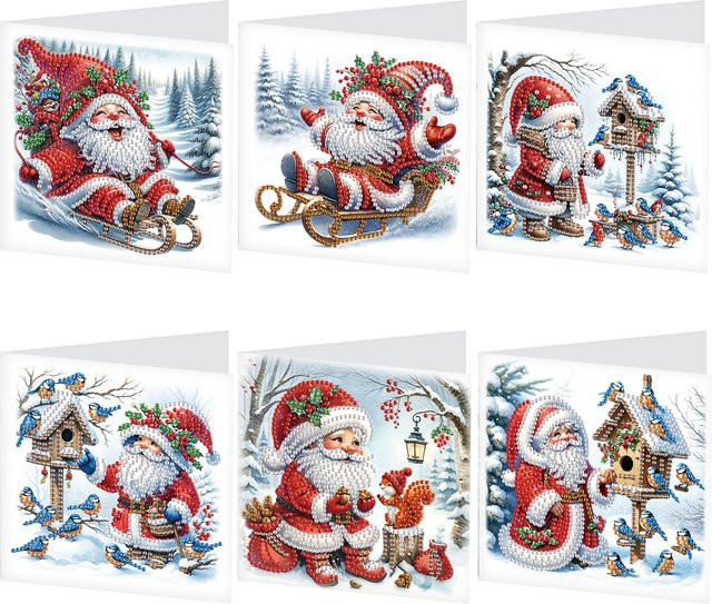 6er Set Diamond Art Painting Grußkarten mit Umschlägen, Weihnachtsmann-Motiv, Mehrfarbig - Bild 1