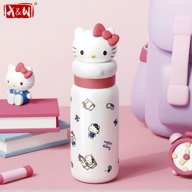 X&W Sanrio My Melody Thermobecher aus Edelstahl mit 3D-Cartoon-Design, 400 ml tragbare Wasserflasche für Kinder und Outdoor-Reisen - Bild 1