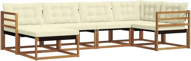 vidaXL Outdoor-Sofagarnitur aus Akazienmassivholz in L-Form, 18-teiliges Set mit Polstern und Ottomane, Farbe: Braun und Beige - Bild 1
