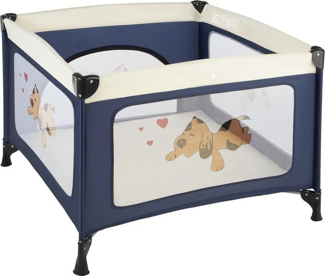 tectake Baby Laufstall Tommy Junior in Blau mit Tiermotiv, stabil und kompakt faltbar mit atmungsaktivem Mesh-Gewebe, B/T/H: 105 x 105 x 78 cm - Bild 2