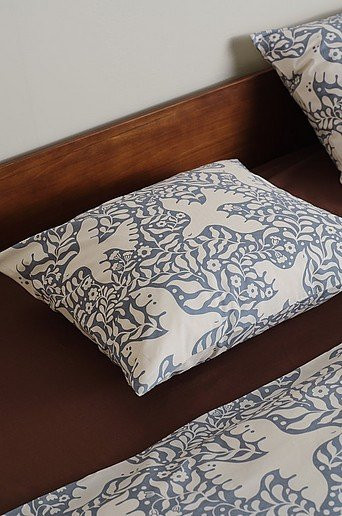 Jotex Kissenhülle BIRDSONG in Blau mit floralem Naturmotiv aus Baumwolle - Bild 1