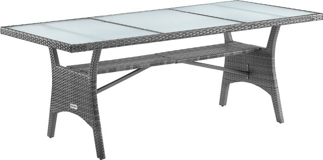 Casaria Gartentisch Takeo aus Polyrattan mit Glasplatte in Grau, B/T/H: 190 x 90 x 74 cm - Bild 1
