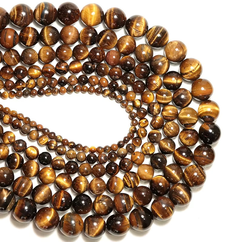 Perlen Tigerauge, Gelb, Runde Spacer Perlen, 38 cm, Unisex - Bild 2