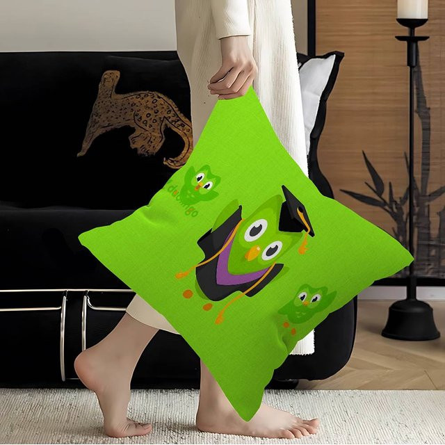 Lustiger Duolingo Kissenbezug in Grün, quadratisch, B/T/H: 50 x 50 x 50 cm - Bild 1