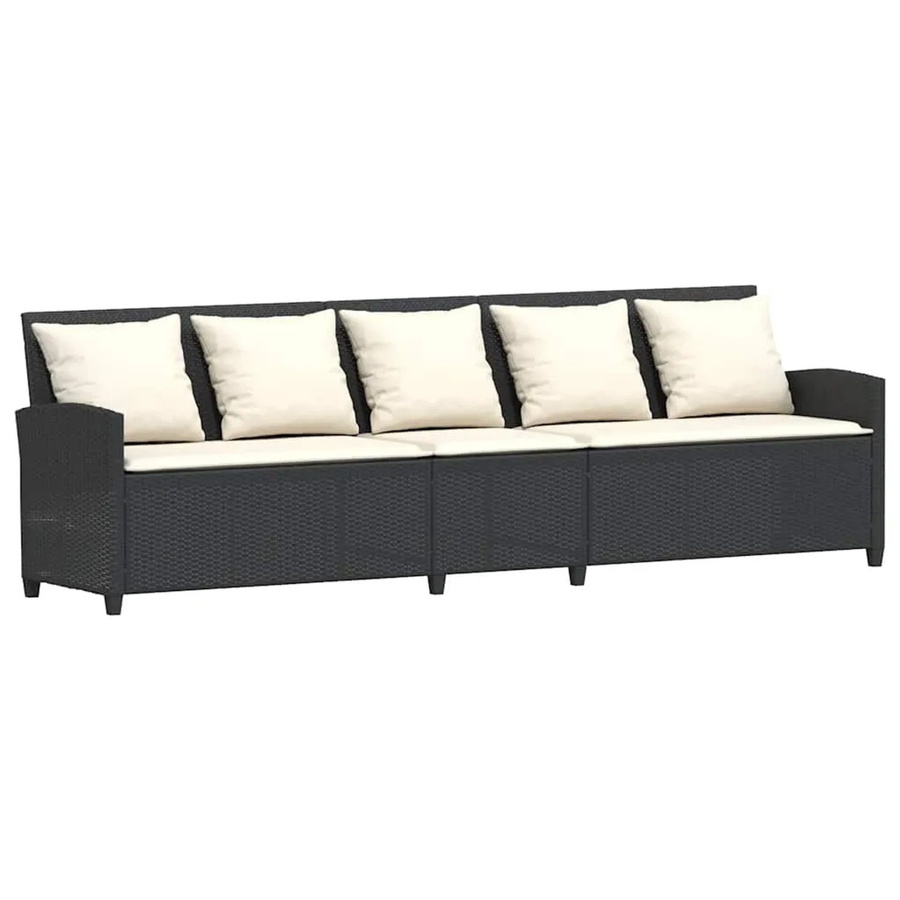 vidaXL Gartensofa 5-Sitzer aus Polyrattan mit Kissen in Schwarz und Metallgestell - Bild 2