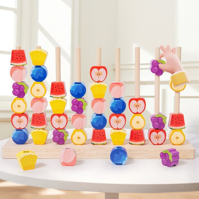 Tlewj Holz-Frucht-Ringwurfspiel, Farb- und Formzuordnungspuzzle, Bunt / Mehrfarbig - Bild 1