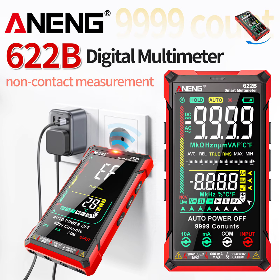 ANENG 622B VA Digitalmultimeter mit Umkehranzeige, 9999 Anzeigen, NCV, Infrarot-Temperaturmessung, AC/DC 999,9V und eingebauter Taschenlampe - Bild 2