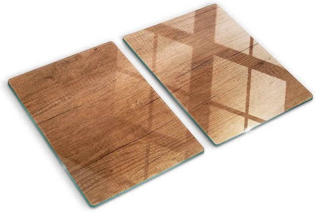 Tulup Herdabdeckplatten Set aus 2 Stück aus Glas mit Holz-Elementen in Braun, B/T: 52 x 40 cm - Bild 1