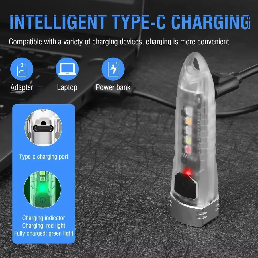 BORUiT V1 EDC UV LED Schlüsselanhänger Taschenlampe, 400 Lumen, Typ-C wiederaufladbar, wasserdicht, Blau - Bild 4